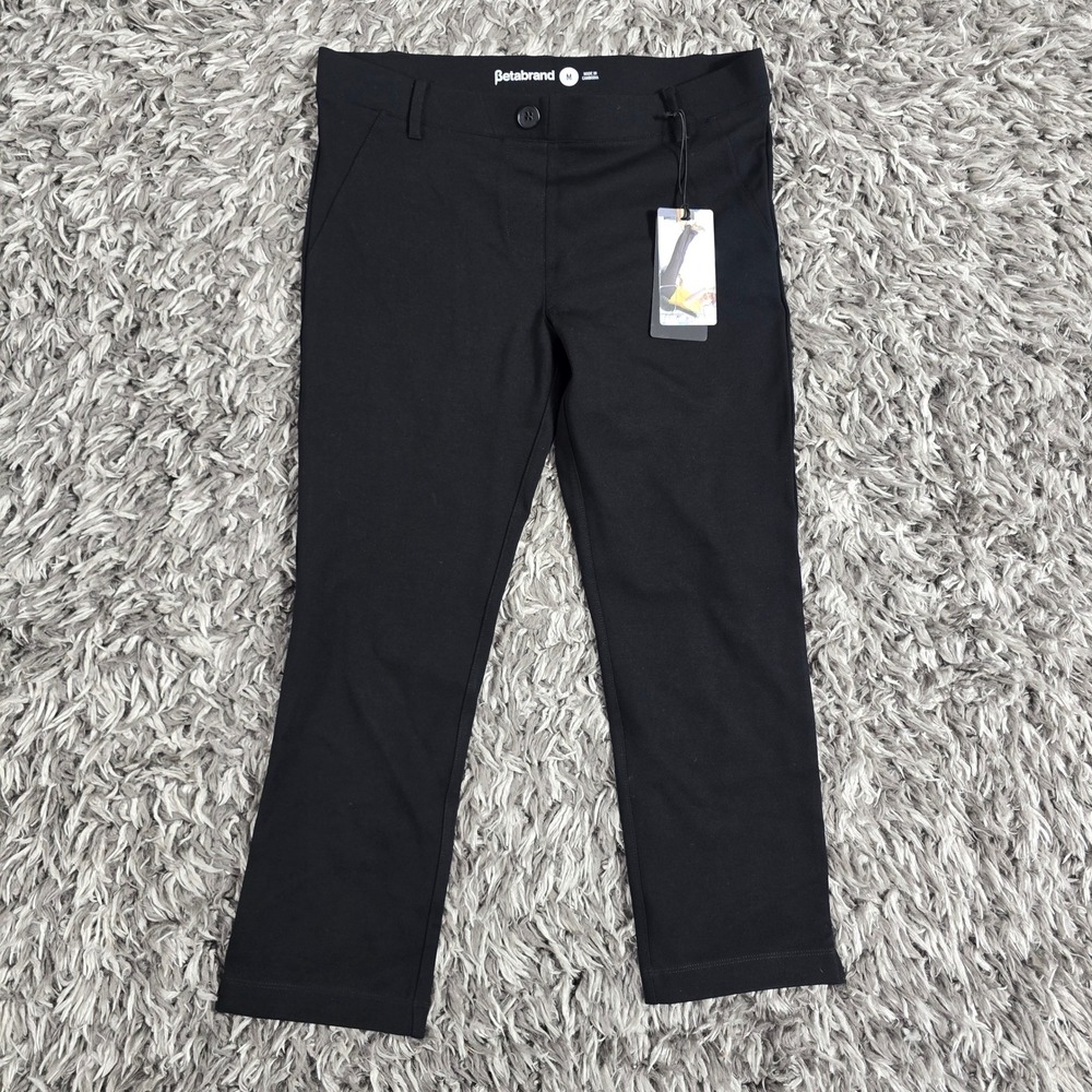 Betabrand Yoga Dress Pants Black Cropped Straight Leg Size M 3630